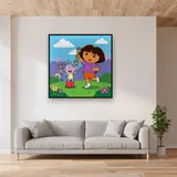 Dora and Boots Playing Maracas on a Hill – displayed in a living room