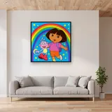 Dora and Boots Under a Rainbow Sky – displayed in a living room