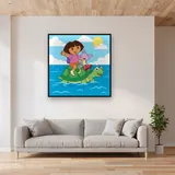 Dora and Boots Riding a Sea Turtle – displayed in a living room