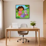 Dora and Boots Opening Backpack on the Grass – Office