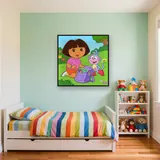 Dora and Boots Opening Backpack on the Grass – Kids room