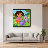 Dora and Boots Opening Backpack on the Grass – displayed in a living room