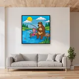 Masha and the Bear Fishing on a Sunny Lake – displayed in a living room