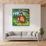 Masha and the Bear on a Tree Swing – displayed in a living room