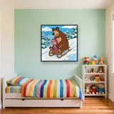 Masha and the Bear Sledding Down a Snowy Hill – Kids room