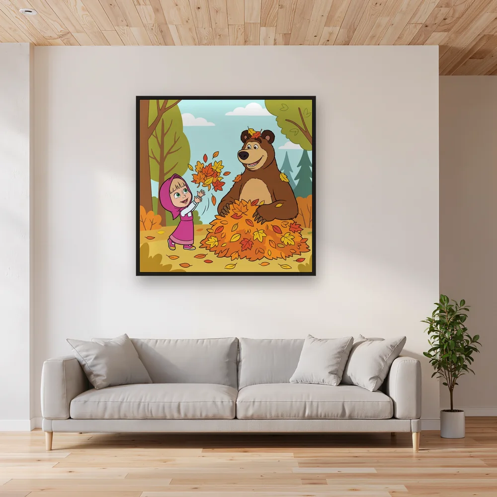 Masha and the Bear Playing in Autumn Leaves – Living room