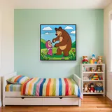 Masha and the Bear Dancing on a Flower Meadow – Kids room