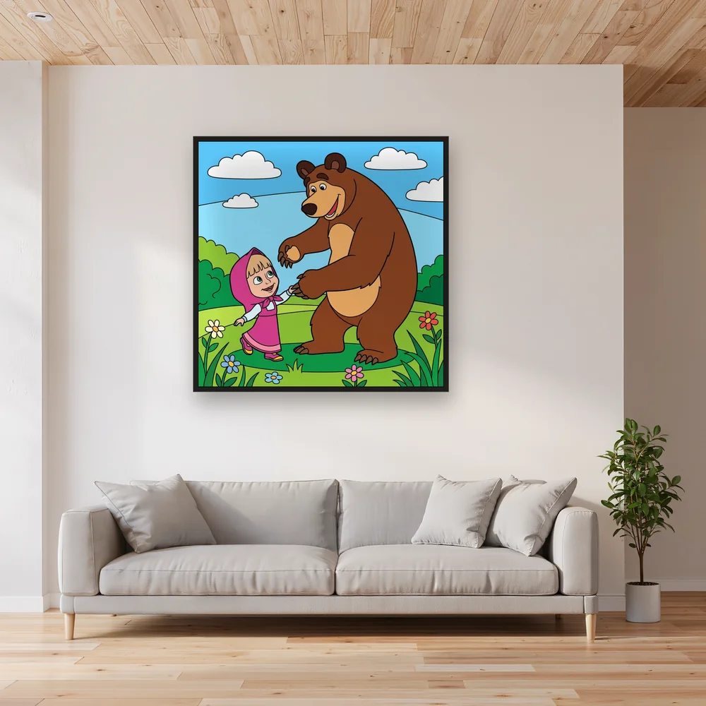 Masha and the Bear Dancing on a Flower Meadow – Living room