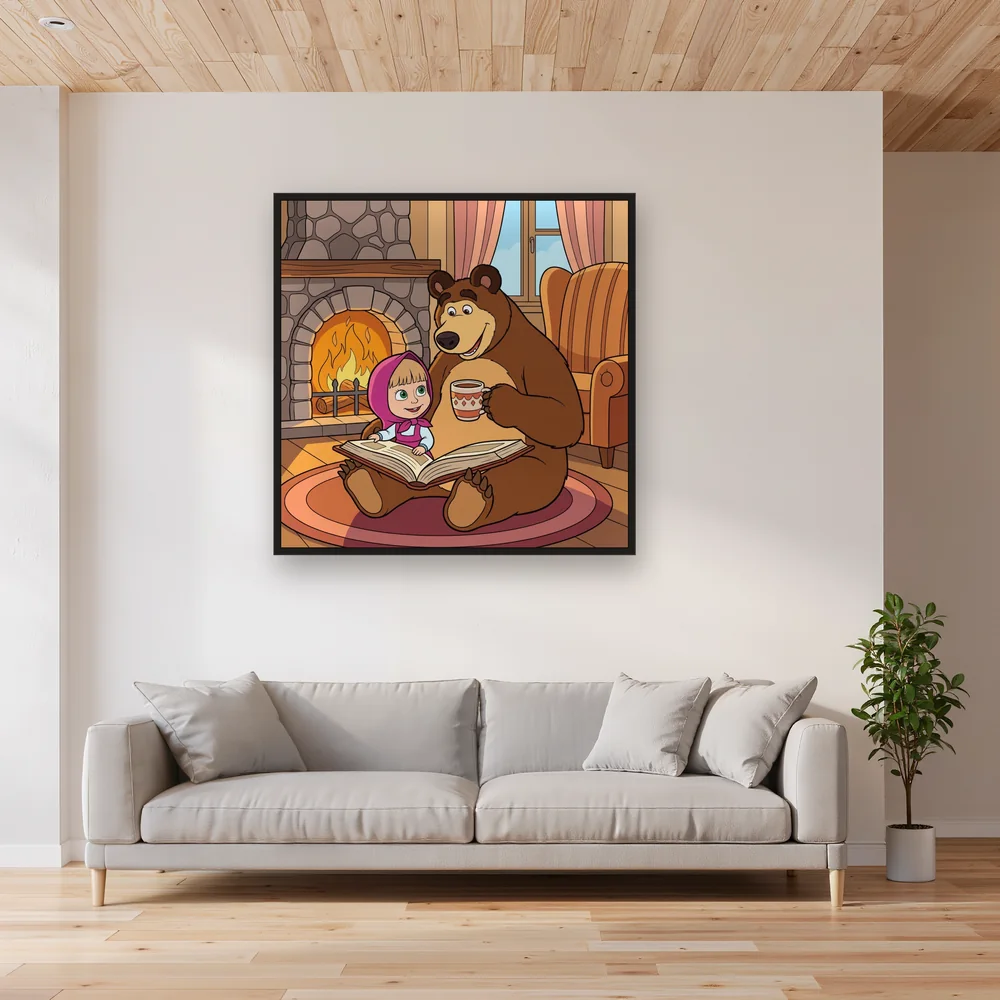 Reading by the Fireplace with Masha and the Bear – Living room