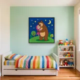 Masha Hugging the Bear Under Starry Sky – Kids room