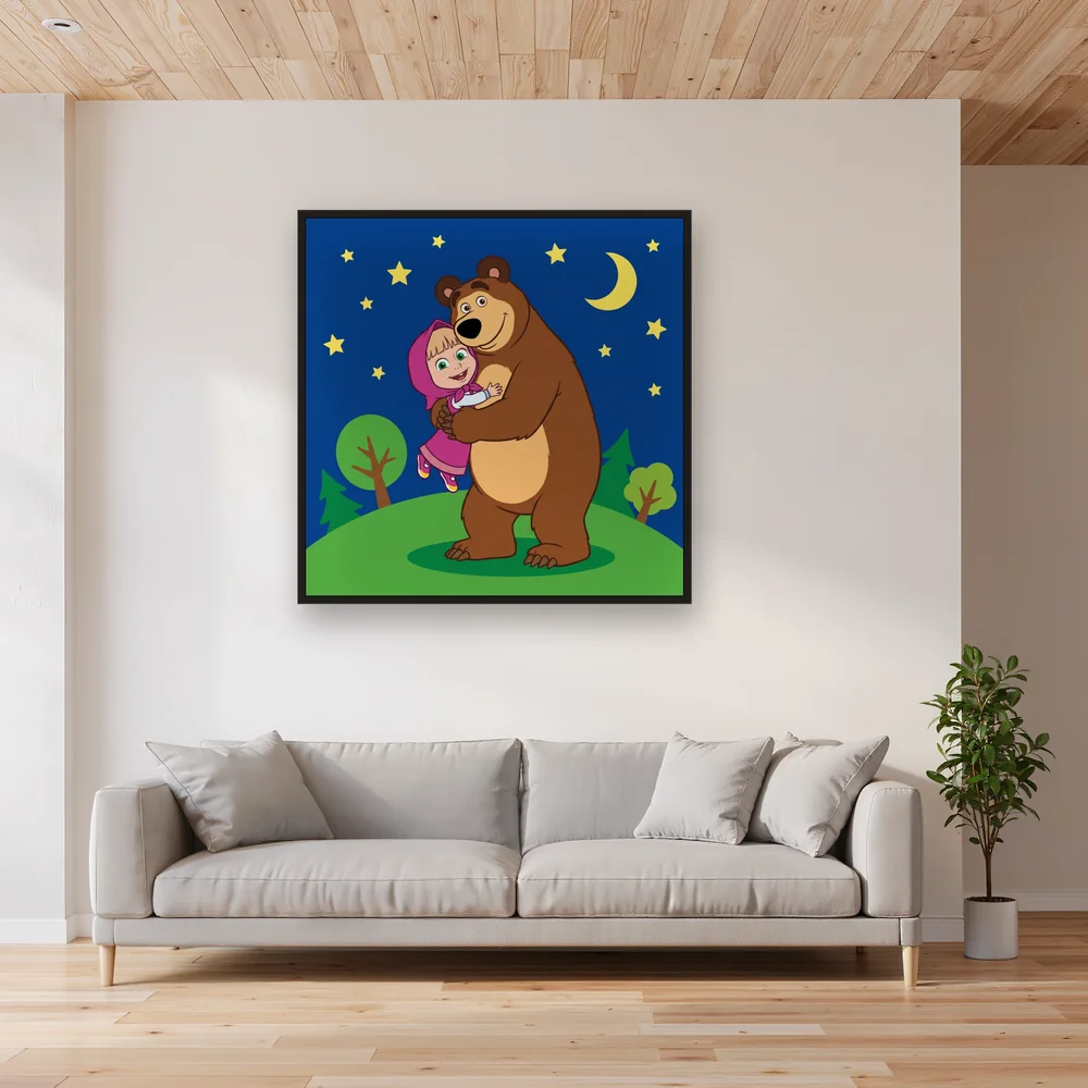 Masha Hugging the Bear Under Starry Sky – Living room