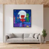 Catboy Owlette and Gekko on the Rooftops – displayed in a living room
