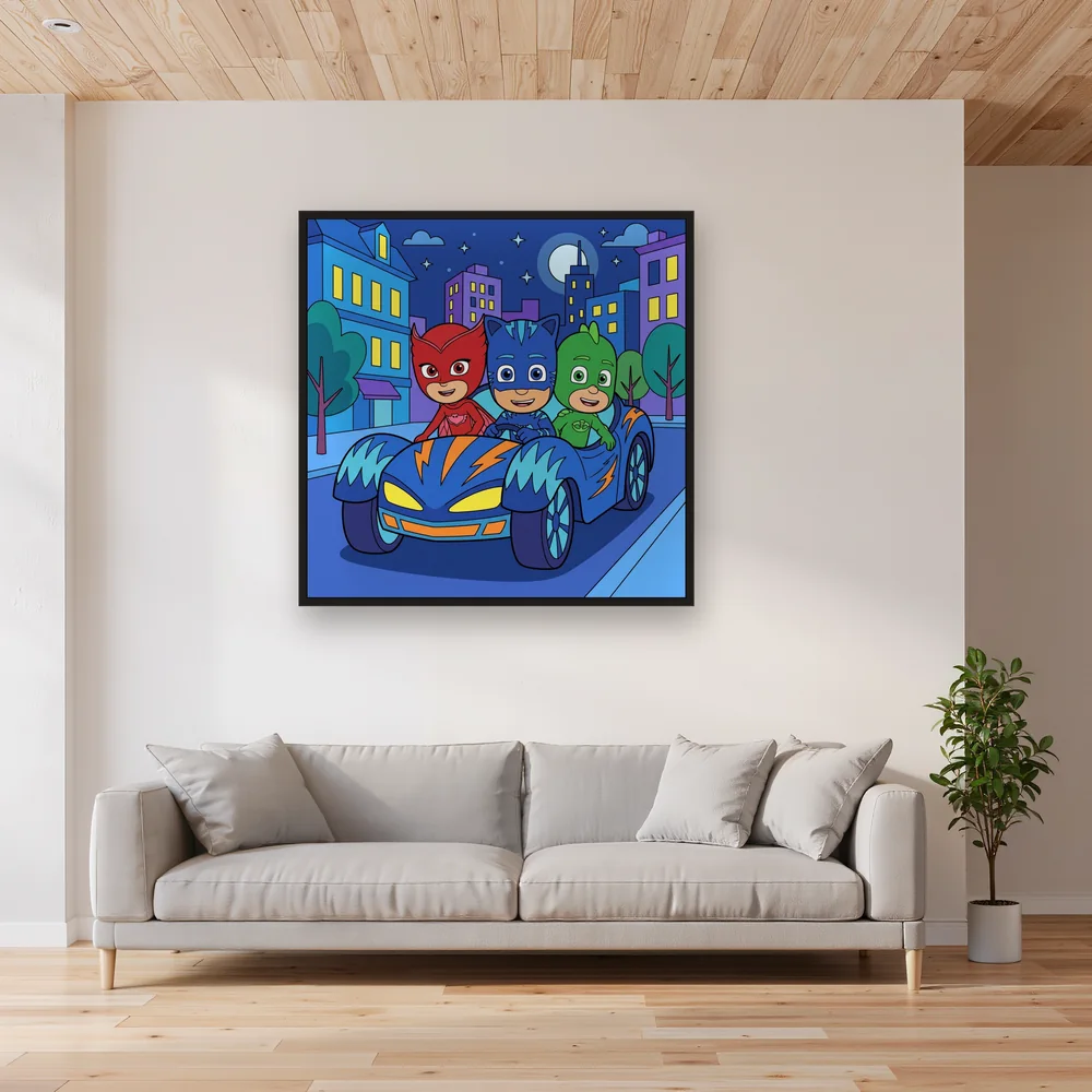 Catboy Owlette and Gekko Riding the Cat-Car – Living room