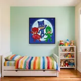 Catboy Owlette and Gekko Team Pose Under the Moon – Kids room