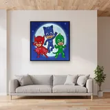 Catboy Owlette and Gekko Team Pose Under the Moon – displayed in a living room