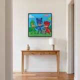 Catboy Owlette Gekko and PJ Robot Team Pose – Hallway