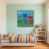 Catboy Owlette Gekko and PJ Robot Team Pose – Kids room