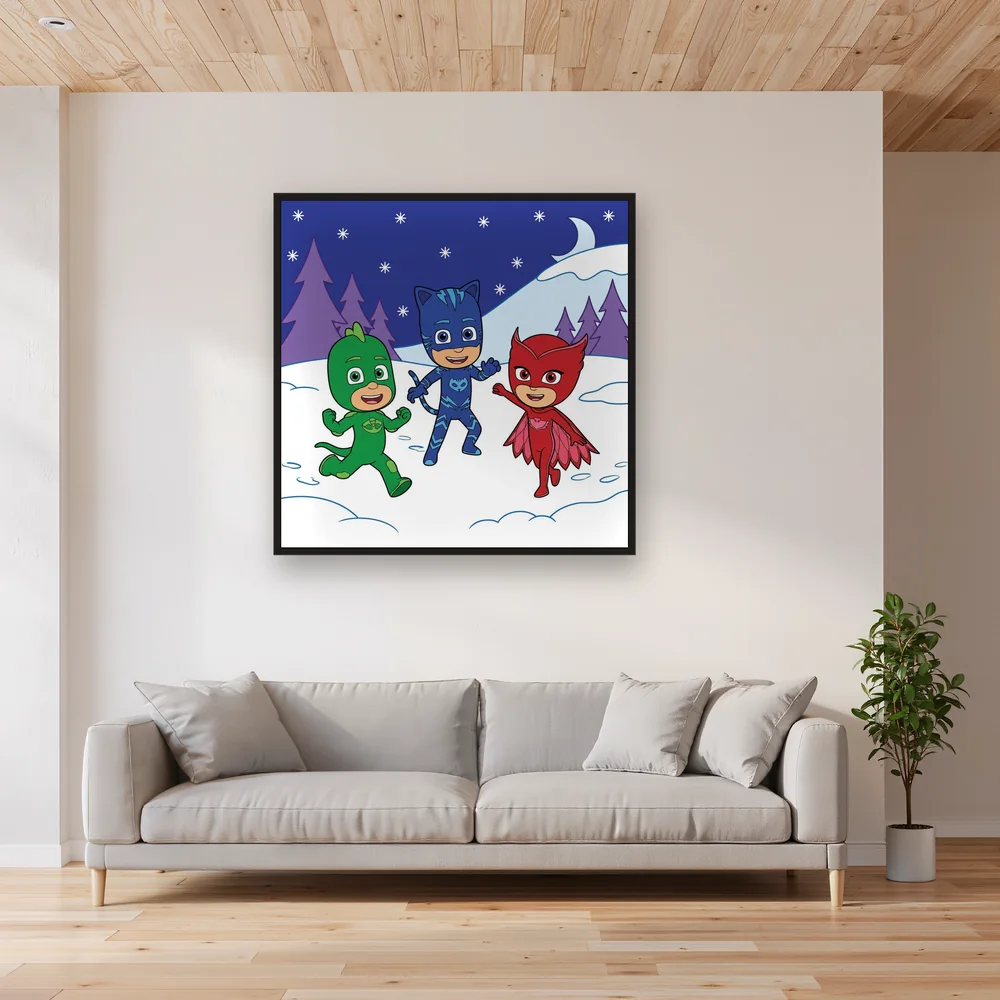 Catboy Owlette and Gekko Running in the Snow – Living room