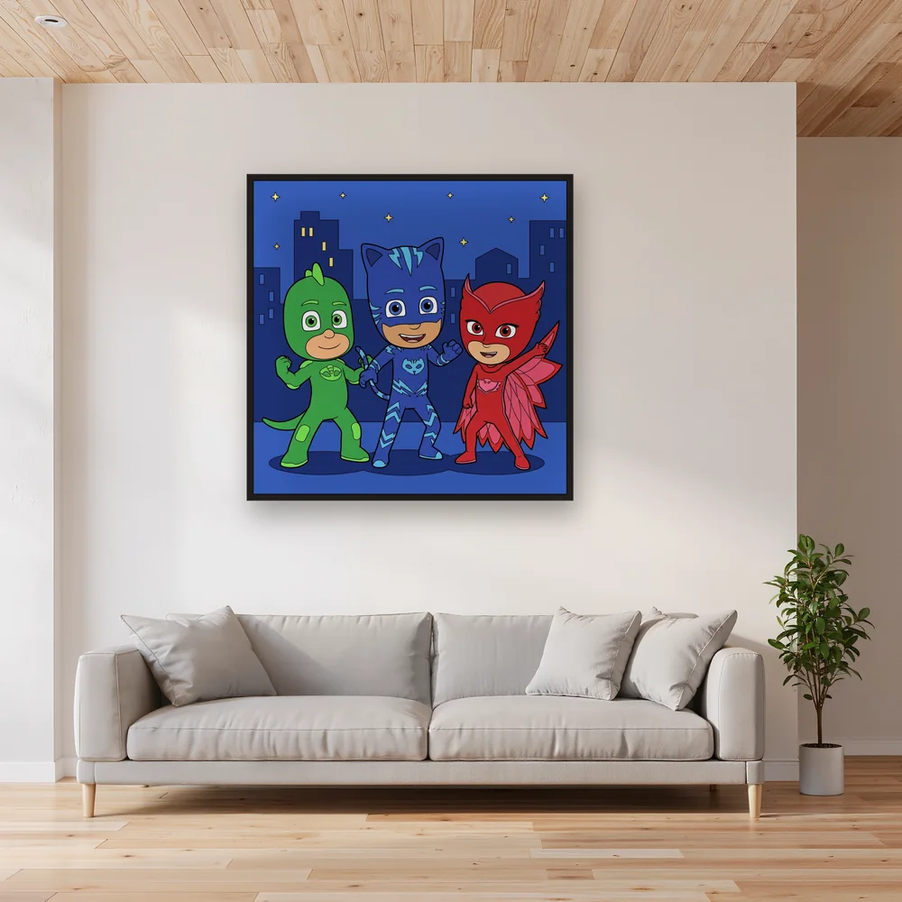 Catboy Owlette and Gekko City Skyline Heroes – Living room