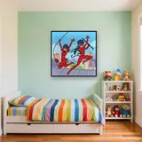 Ladybug and Cat Noir Swinging Over City Rooftops – Kids room