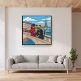 Ladybug and Cat Noir on Paris Bridge – displayed in a living room