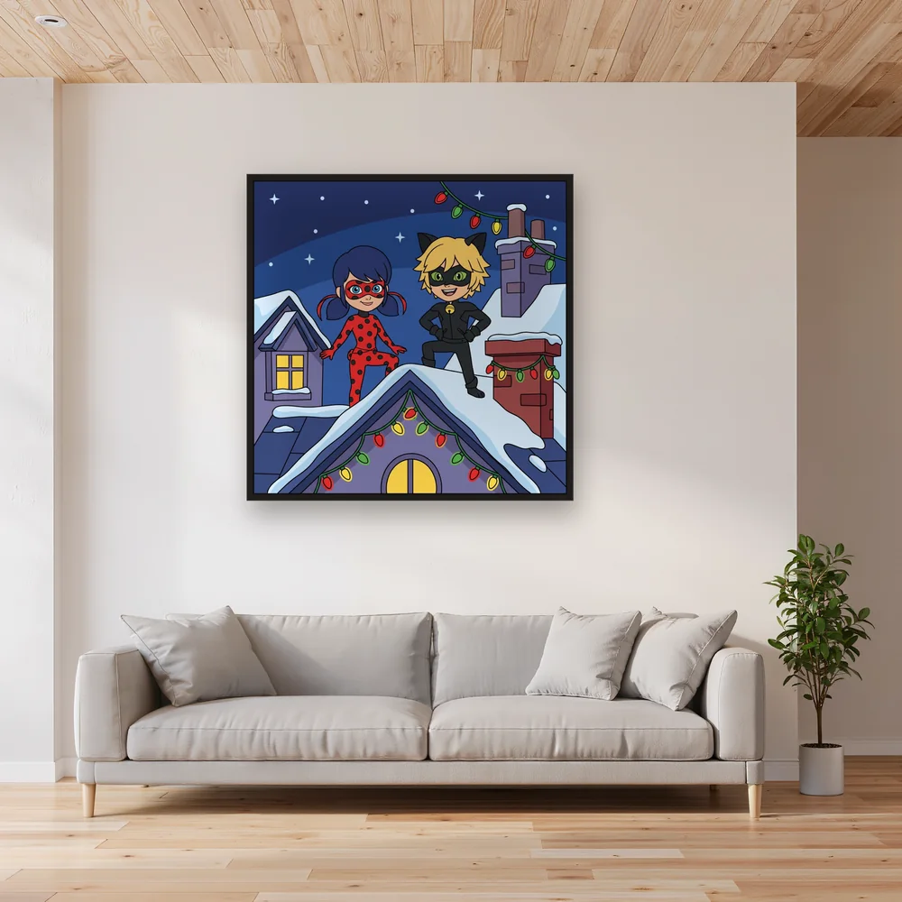 Ladybug and Cat Noir Christmas Rooftop Lights – Living room