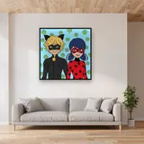 Cat Noir and Ladybug Green Paw Portrait – displayed in a living room