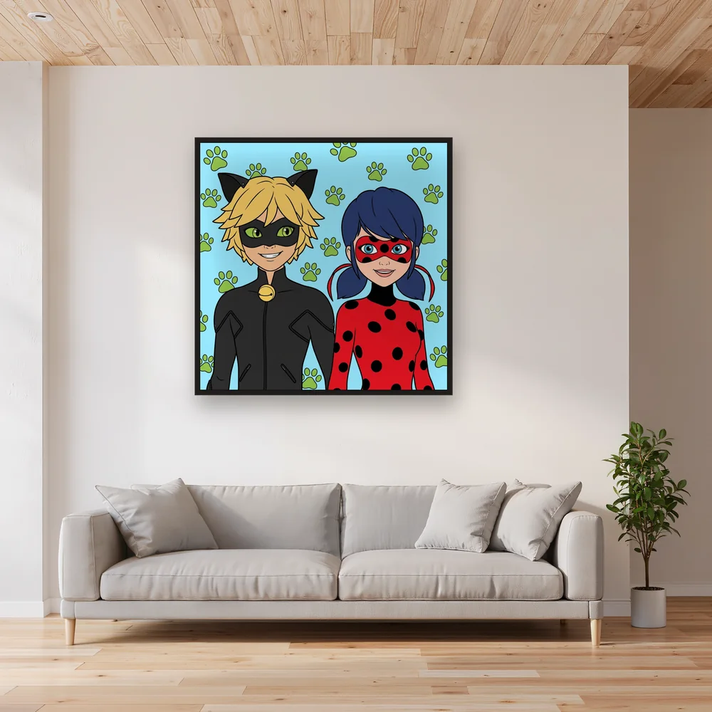 Cat Noir and Ladybug Green Paw Portrait – Living room
