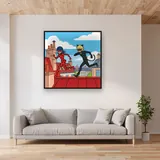 Ladybug and Cat Noir Running on Rooftops – displayed in a living room