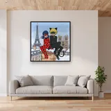 Ladybug and Cat Noir Snowy Paris Rooftop – displayed in a living room