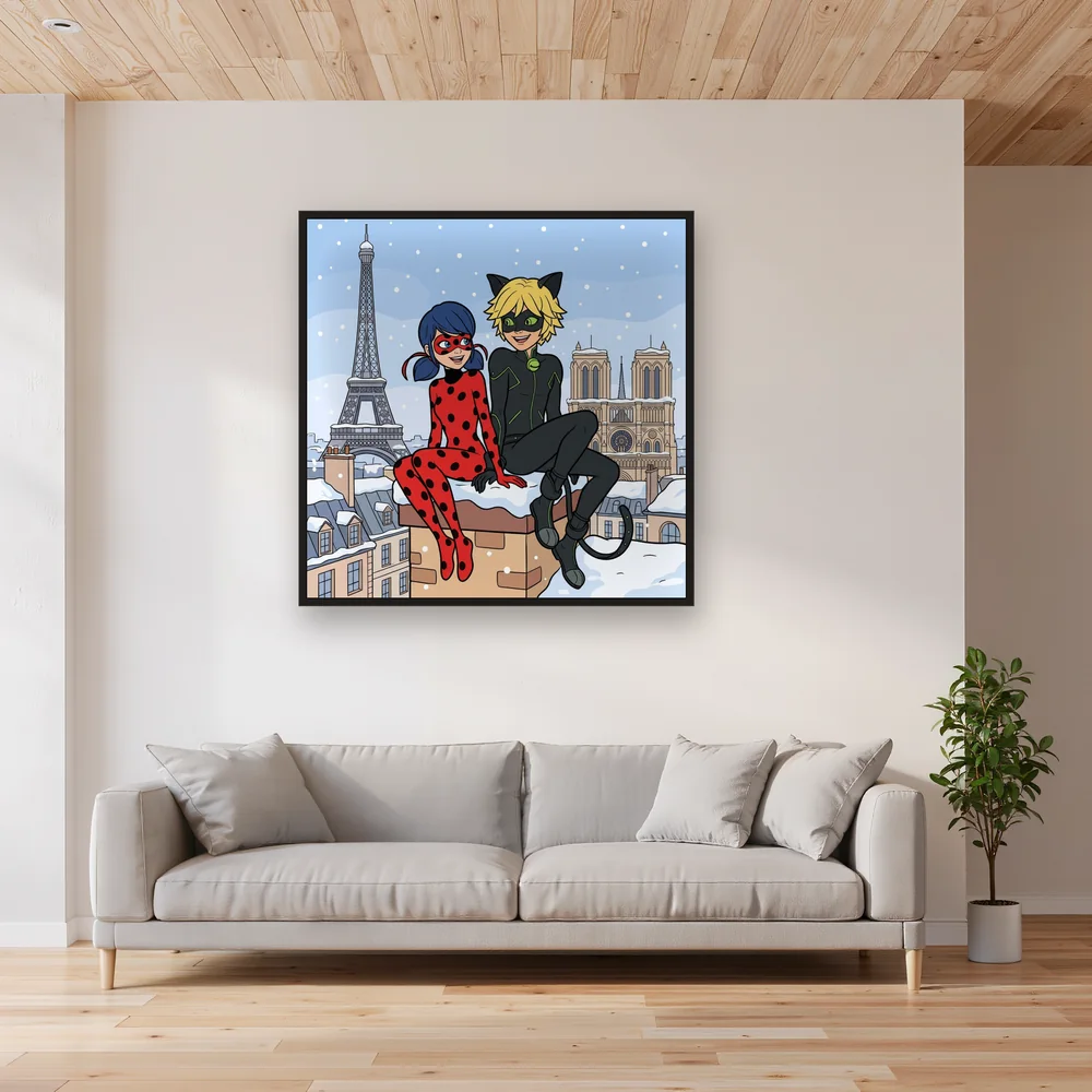 Ladybug and Cat Noir Snowy Paris Rooftop – Living room