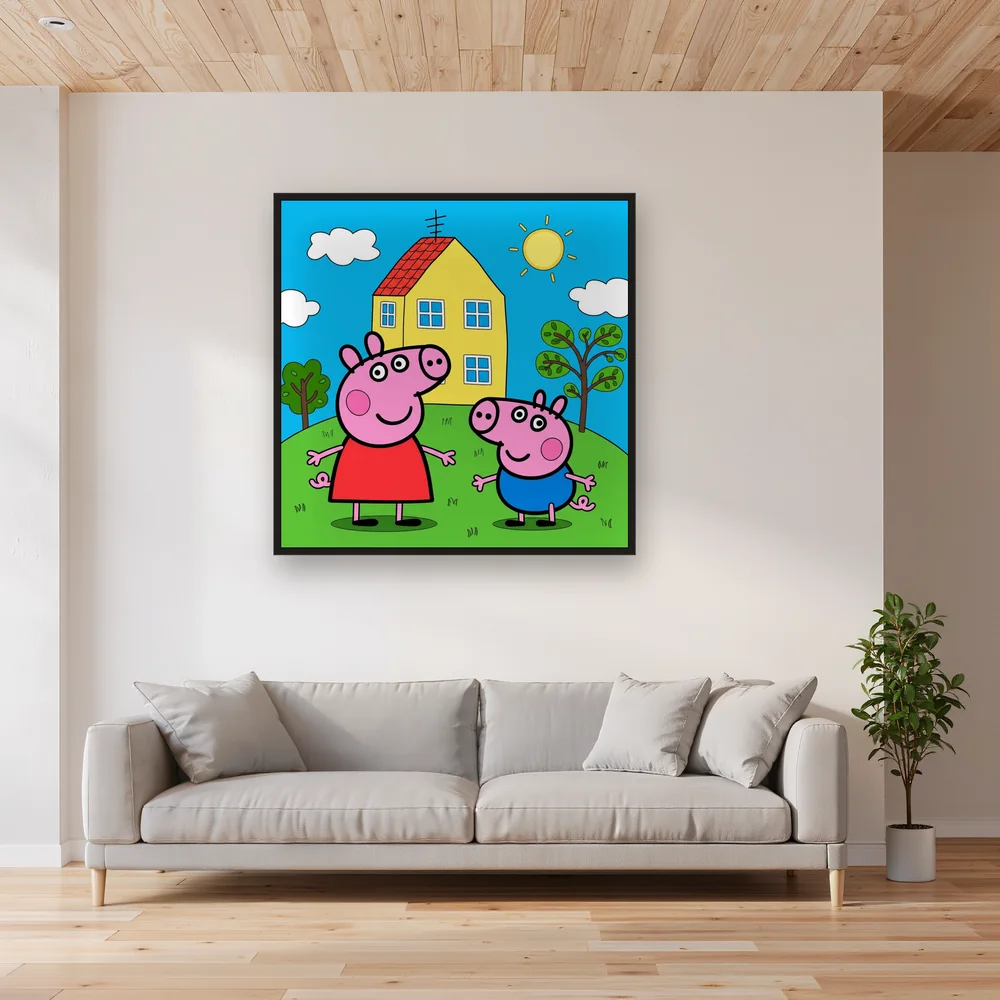 Peppa and George in Front of Their Hilltop House – Living room