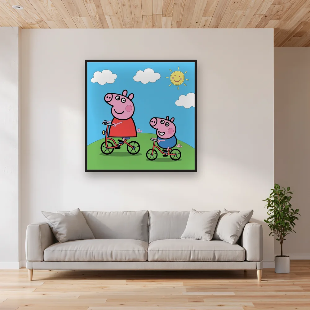 Peppa and George Riding Bicycles on a Green Hill – Living room