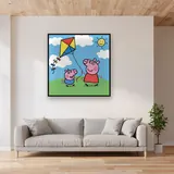 Peppa and George Flying a Colorful Kite – displayed in a living room