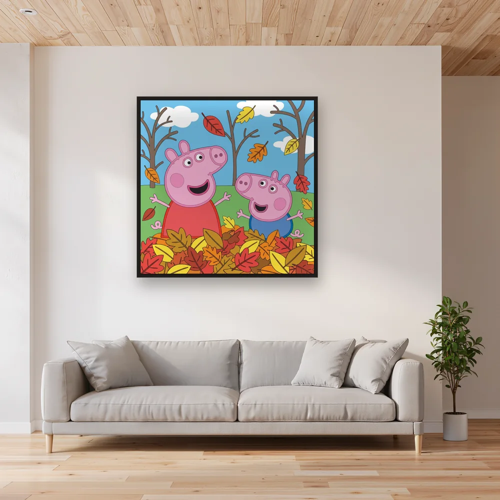 Peppa and George Playing in Autumn Leaves – Living room