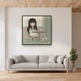 Tea Table and Sleeping Cat – displayed in a living room