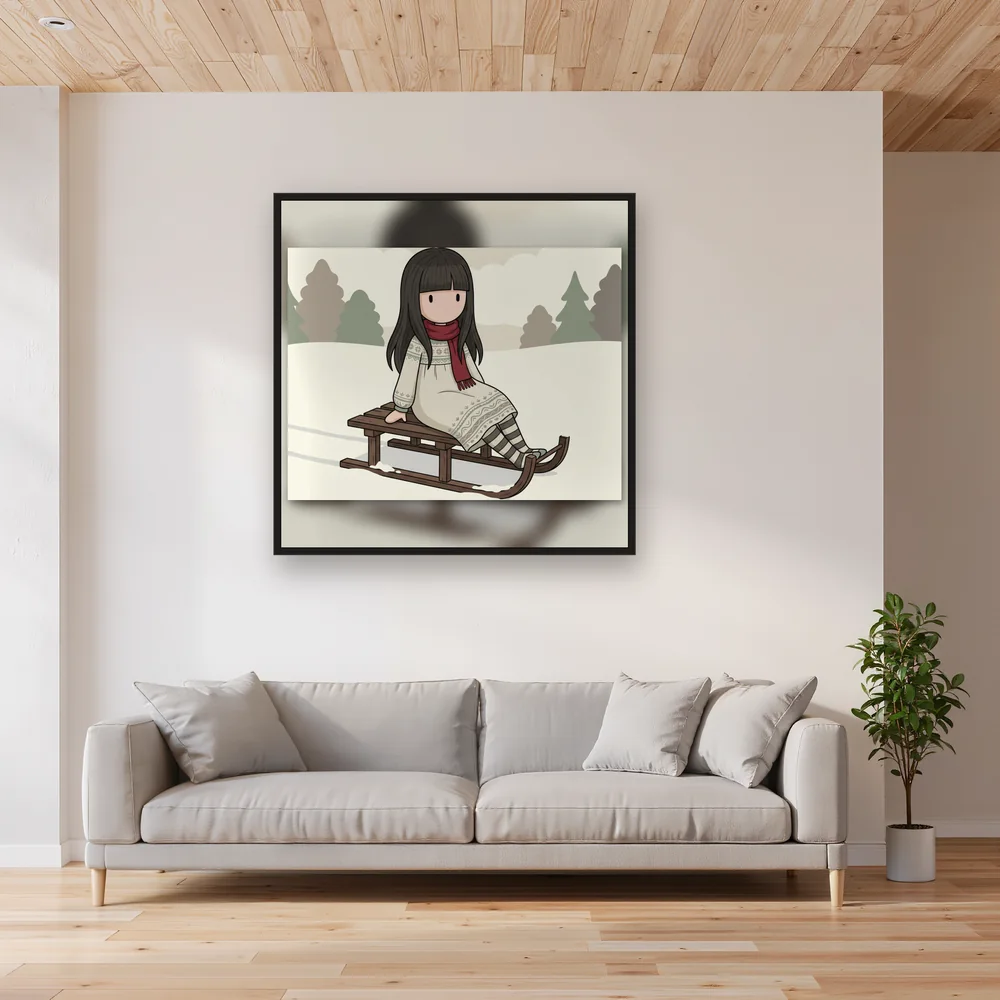 Gorjuss Mädchen auf Schlitten – Wohnzimmer