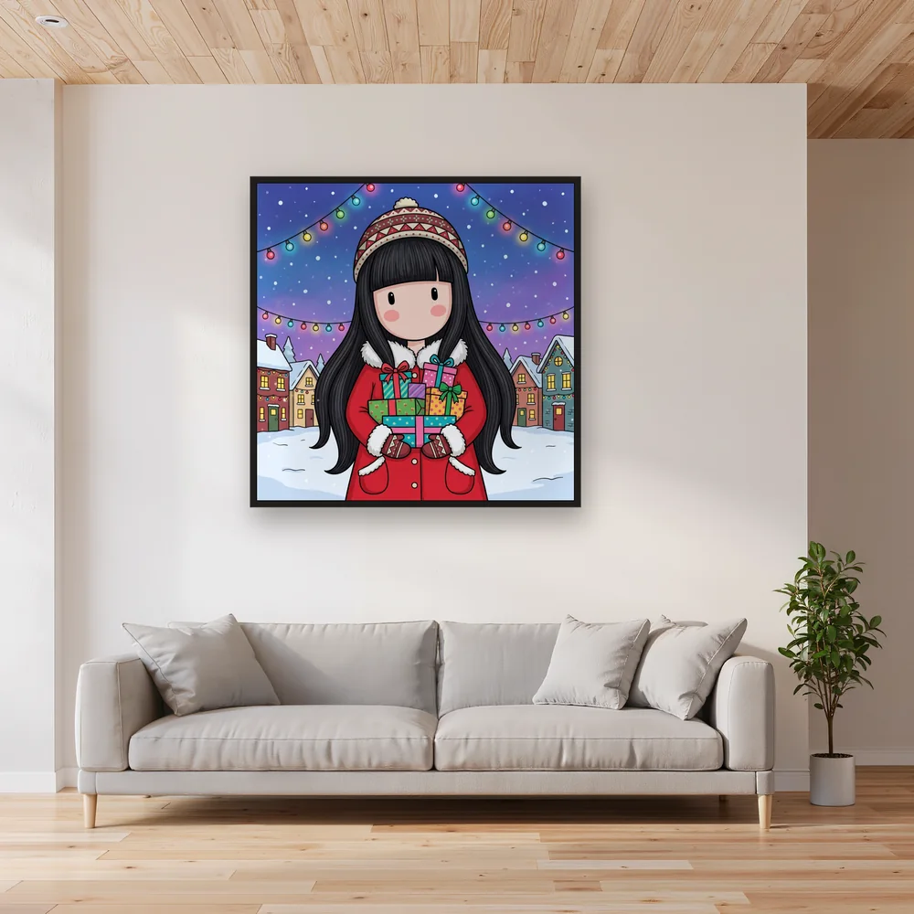 Gorjuss Mädchen mit Wintergeschenken – Wohnzimmer