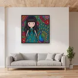 Gorjuss Girl and Peacock Garden – displayed in a living room