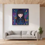 Gorjuss Moonlit Rooftop Girl – displayed in a living room