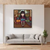 Gorjuss Girl with Colorful Cats – displayed in a living room