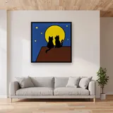 Chats sous la lune jaune – mis en situation dans un salon
