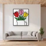 Trois Tulipes dans un Vase Blanc – mis en situation dans un salon