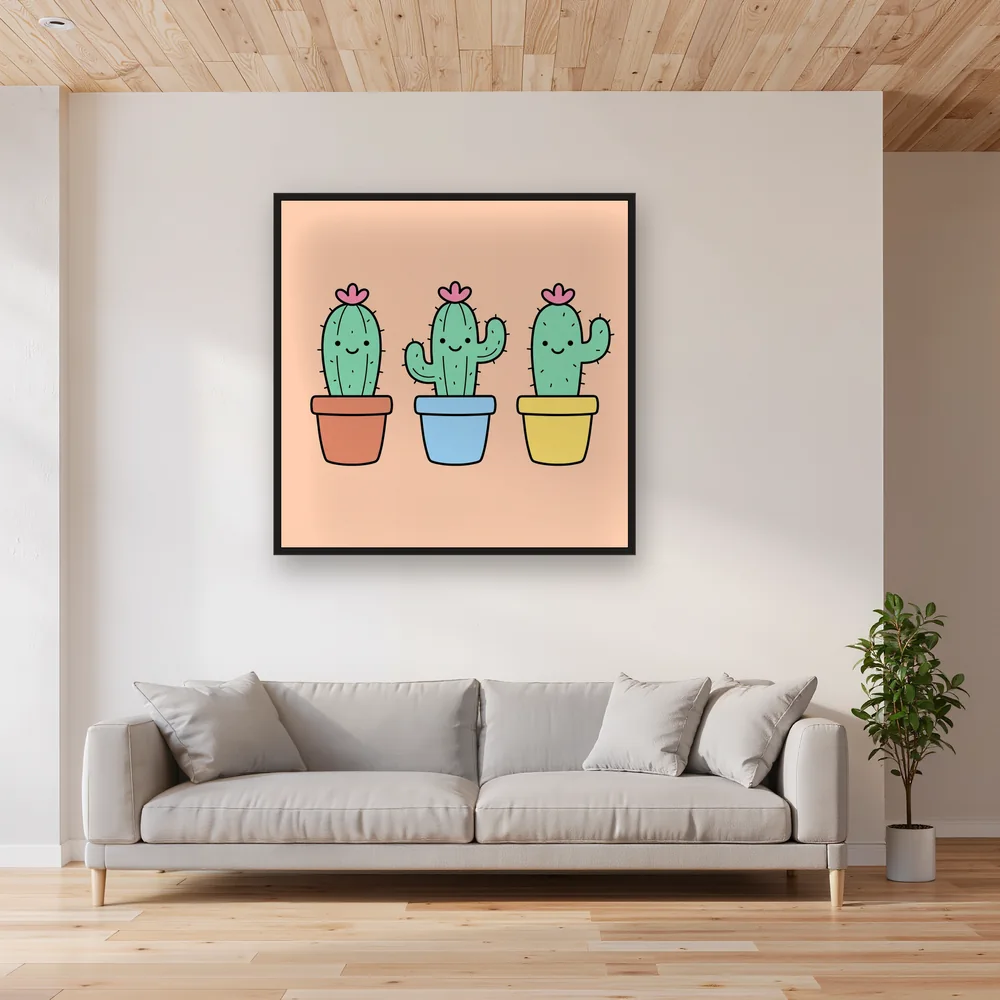 Trois Cactus aux Fleurs Roses – Salon