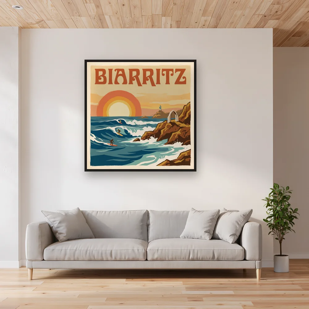 Biarritz mit Brandung und Felsen – Wohnzimmer