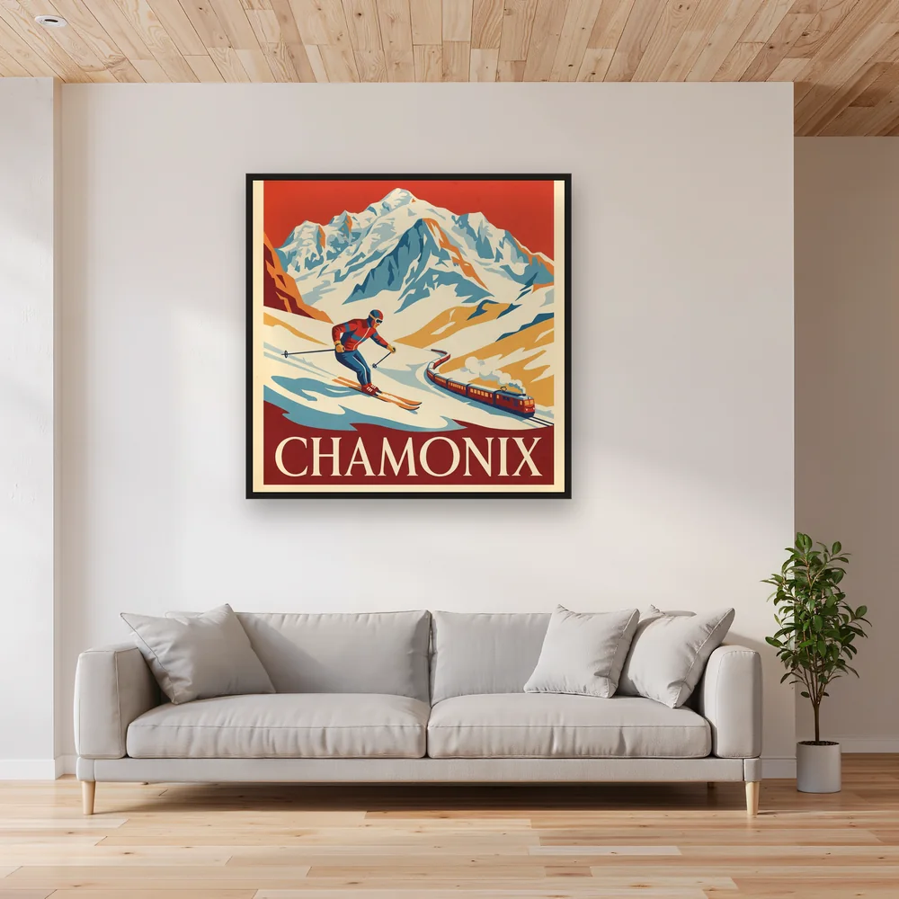 Snowy Chamonix Train Poster – Living room