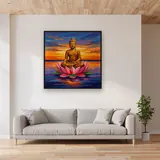 Bouddha Doré sur Lotus Rose – mis en situation dans un salon