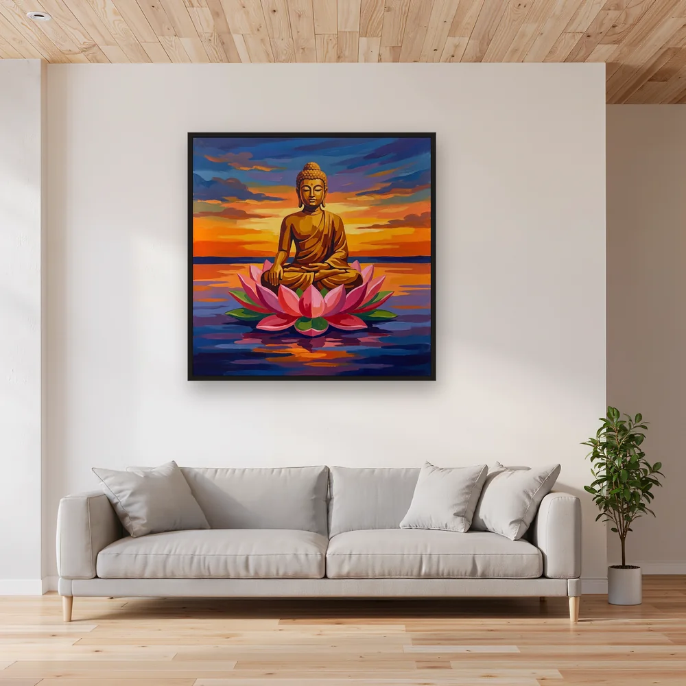 Bouddha Doré sur Lotus Rose – Salon
