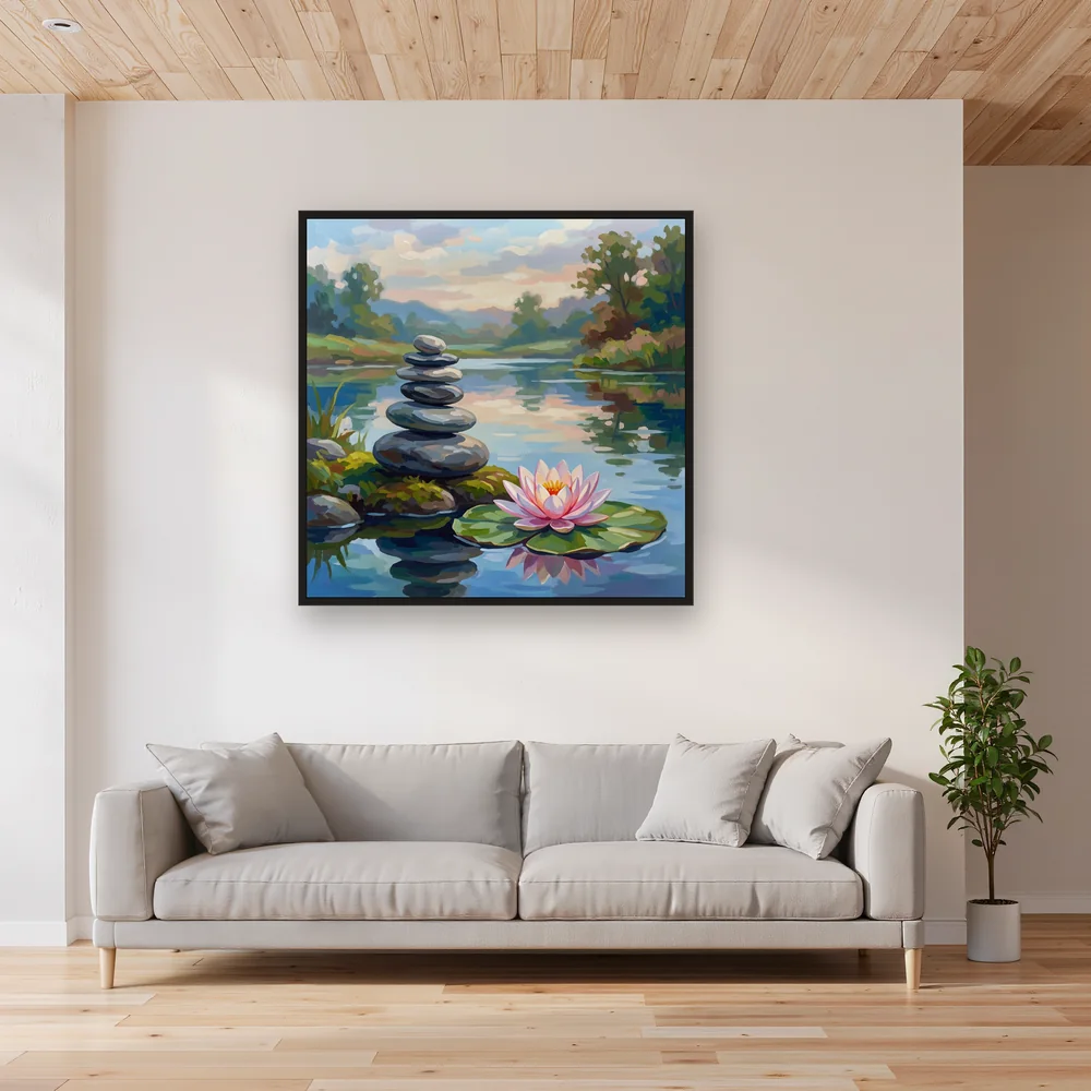 Balanced Stones and Pink Lotus – Living room