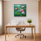 Lotus Roses sur Étang Turquoise – Bureau